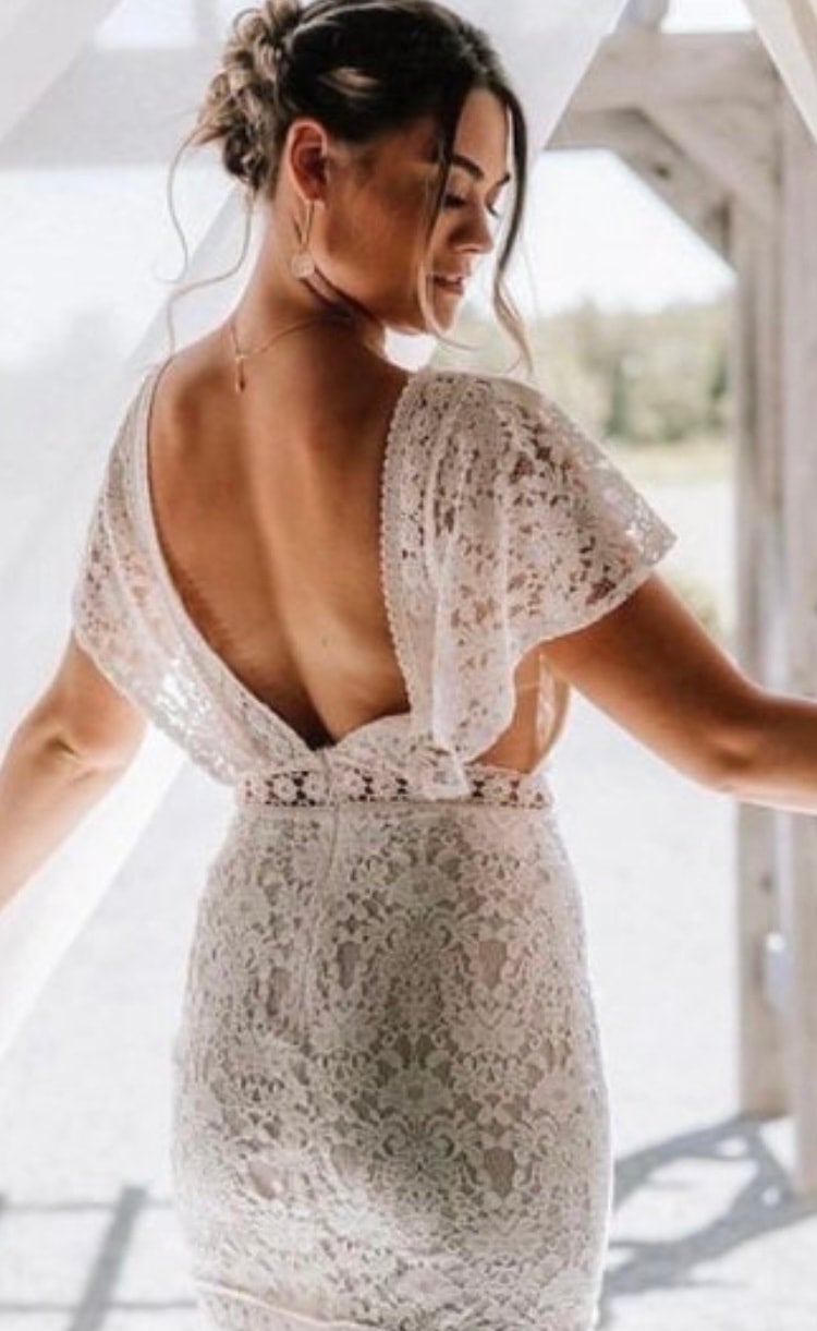 chinese dress ladies Casablanca Beloved BL400CFB Size 22 Floral Lace Beaded Sequin Flutter Sleeve Long Wedding Dress main image 1